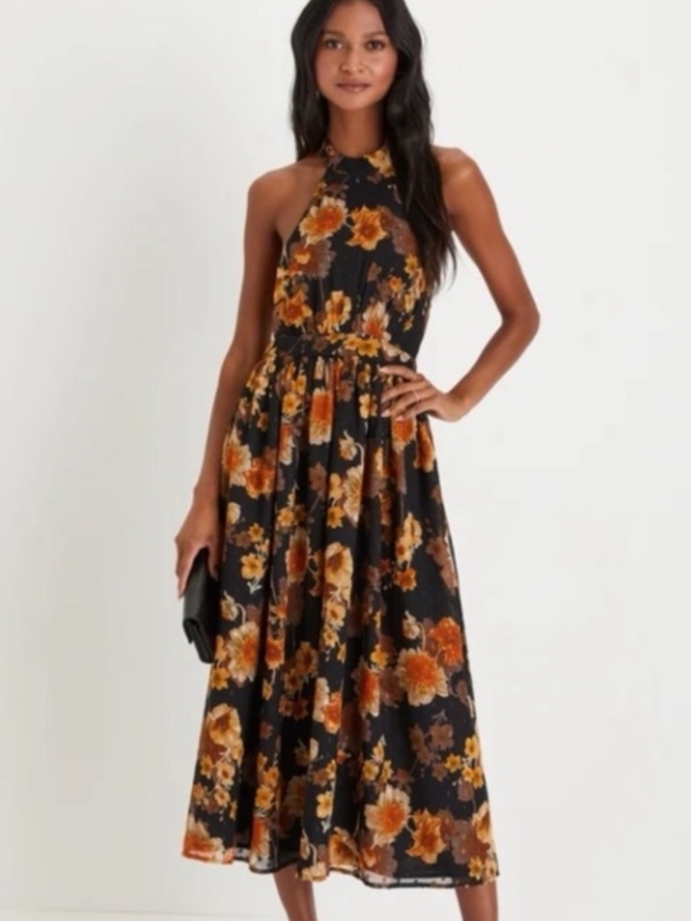 New Lulus Charming VisionFloral Lurex  Halter Midi Dress Sz Extra Large